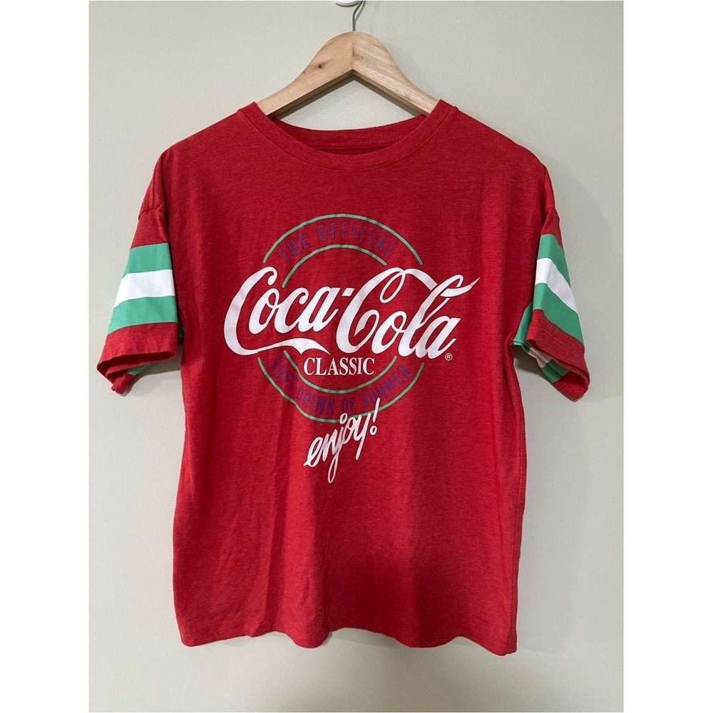 Americana Retro Coca-Cola Graphic Tee Size S Red Varsity Stripe Logo Shirt